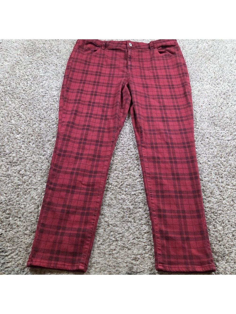 American Eagle Jeans Womens 22 Red Plaid High Rise Jegging Stretch Denim